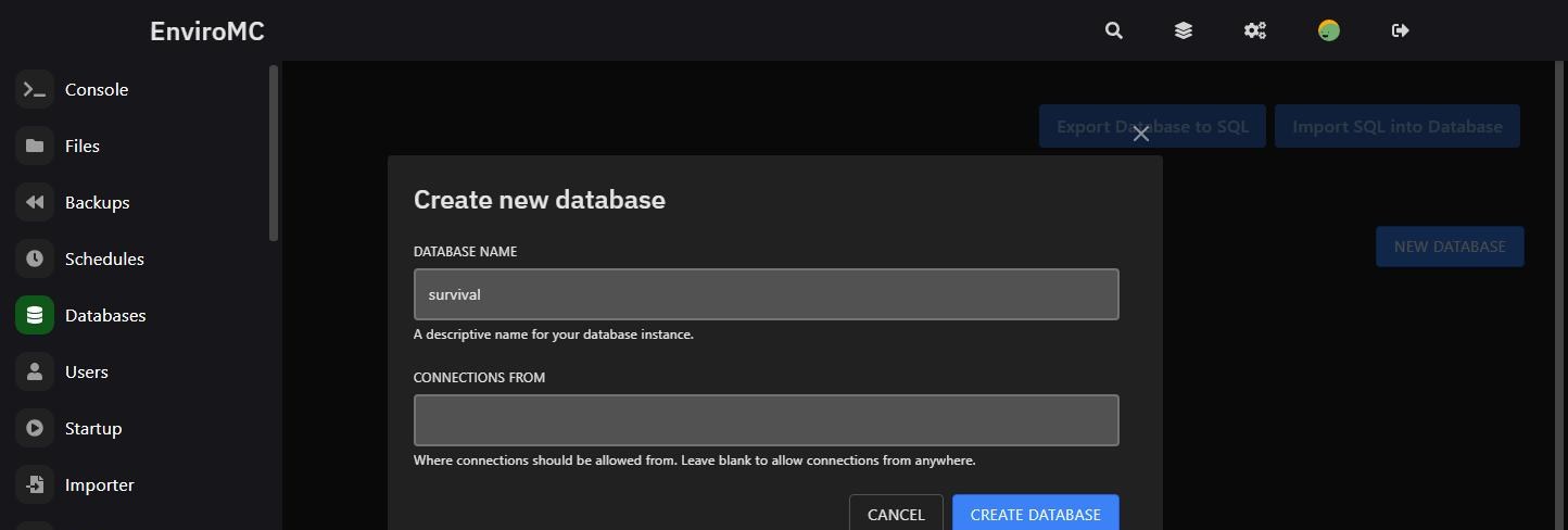 Databases in the EnviroMC control panel