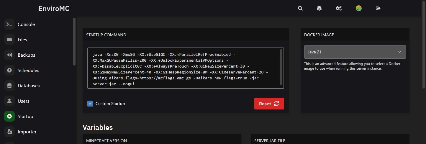 Startup in the EnviroMC control panel