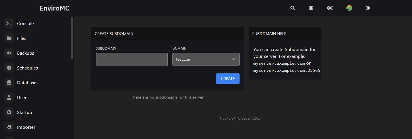 Subdomains in the EnviroMC control panel